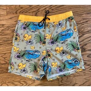Mens Large NEFF‎ Floral Duck Print Swim Trunks EUC